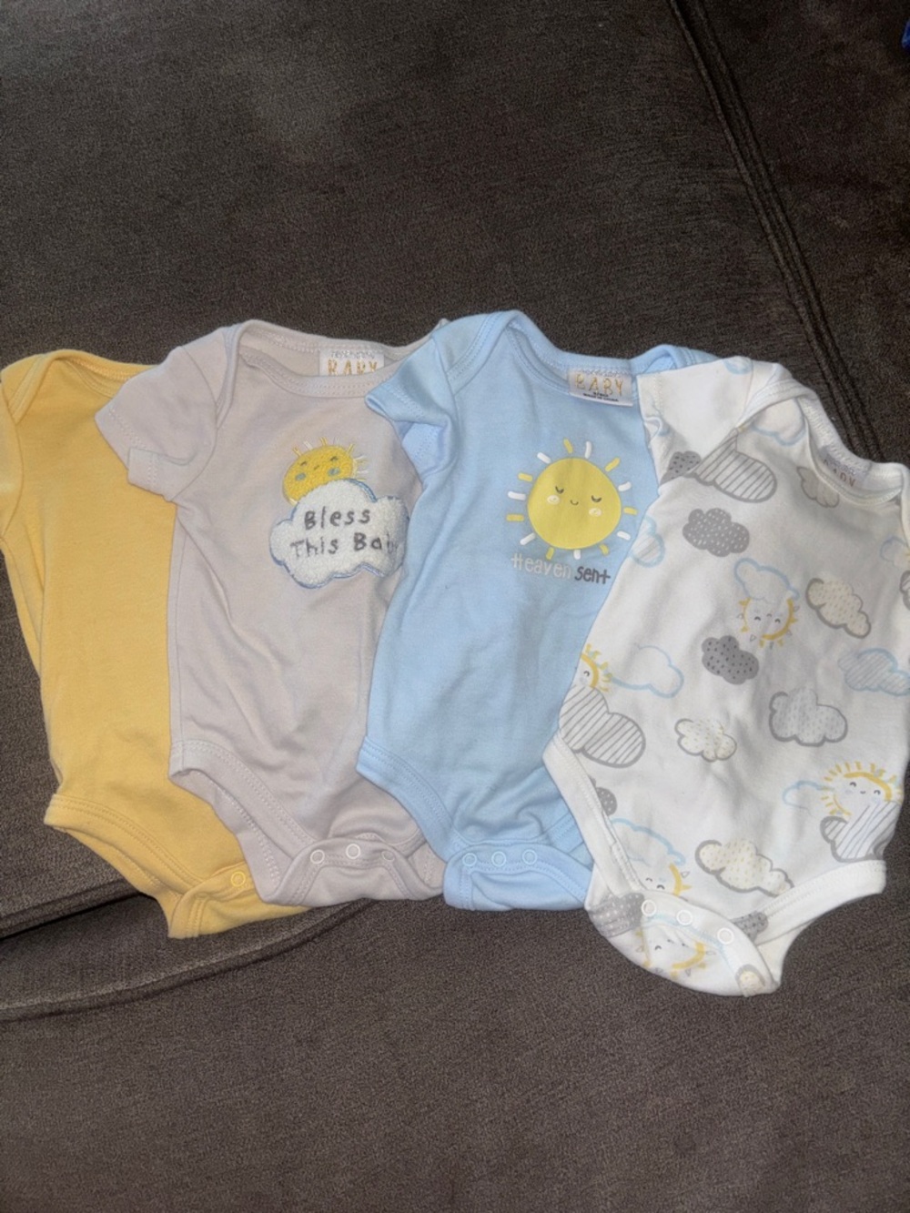 Sunny Skies Baby Bodysuit Set - Yellow, Gray, Blue, White